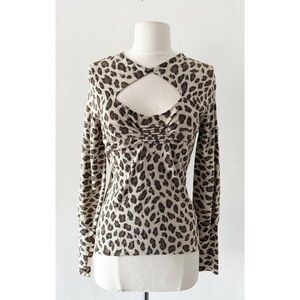 Vintage Cache Metallic Leopard Cheetah Print Cutout Long Sleeve Sweater Top (M)